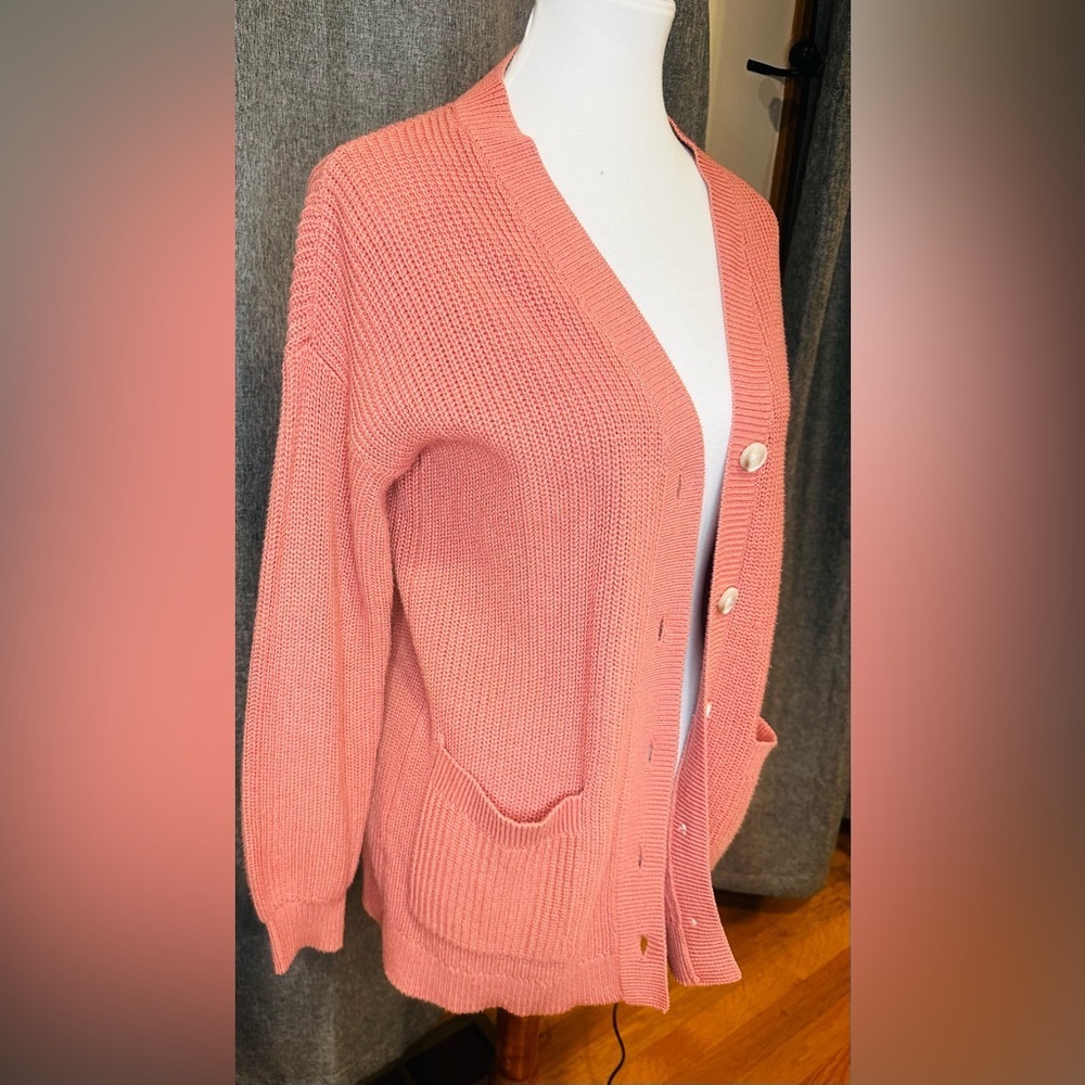 LOFT Petites Coral Button-Front Knit Cardigan Sweater | Size SP - Picture 3 of 11